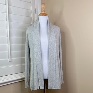 Light Gray Open-Front Ribbed Knit Cardigan